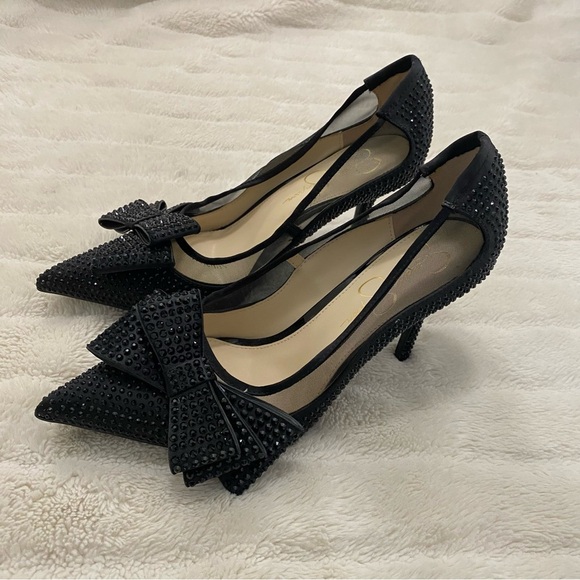 Jessica Simpson Ranika Pump Black Studded Bow Heels Size 9 - Picture 6 of 17